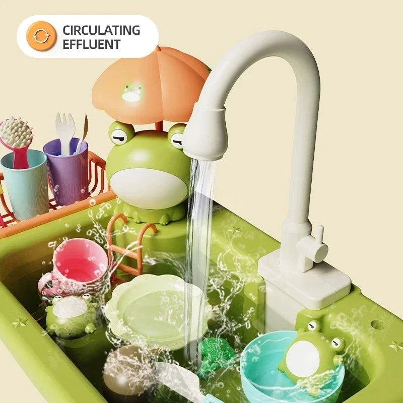 Electric Kitchen Sink Toys for Boys Girl Simulated Faucet Dishwasher Pretend Play Kitchen Set Food Vegetable Role Play Kid Gifts