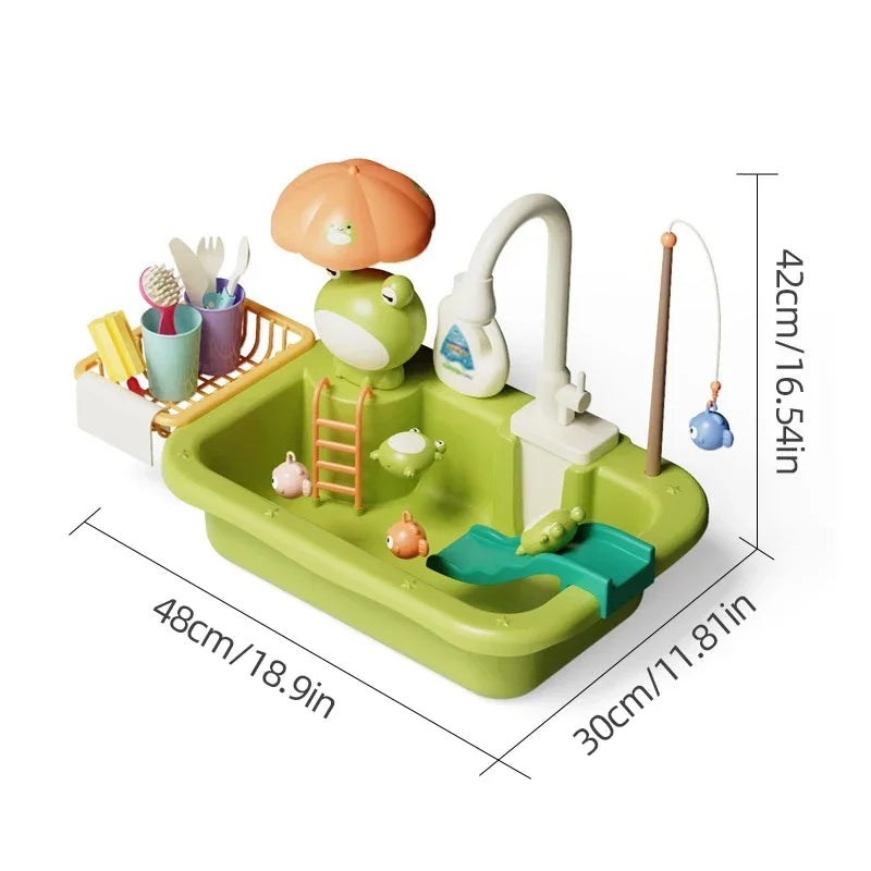Electric Kitchen Sink Toys for Boys Girl Simulated Faucet Dishwasher Pretend Play Kitchen Set Food Vegetable Role Play Kid Gifts