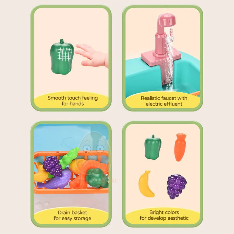 Kids Toy Pretend Play Kitchen Electirc Water Machine Wash Fruit Vegetable Game Early Educational Toys For Children Birthday Gift