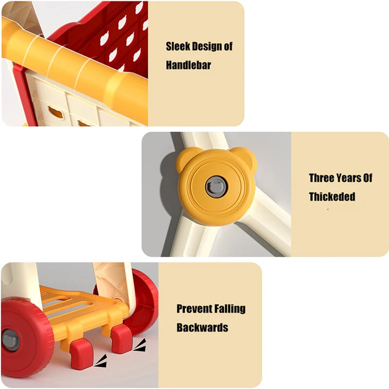 Kids Shopping Cart Trolley Play Toys Set With Pretend Food and Accessories Simulation Children Shopping Basket Boy Girls Toy