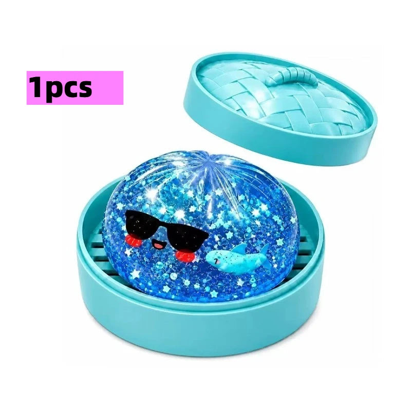 Shark Dumplings Squishy Toy Soft Slow Resilience Squishy Toy Fidget with Steamer Steamed Stuffed Pectin Fill Stars Squishy Pinch