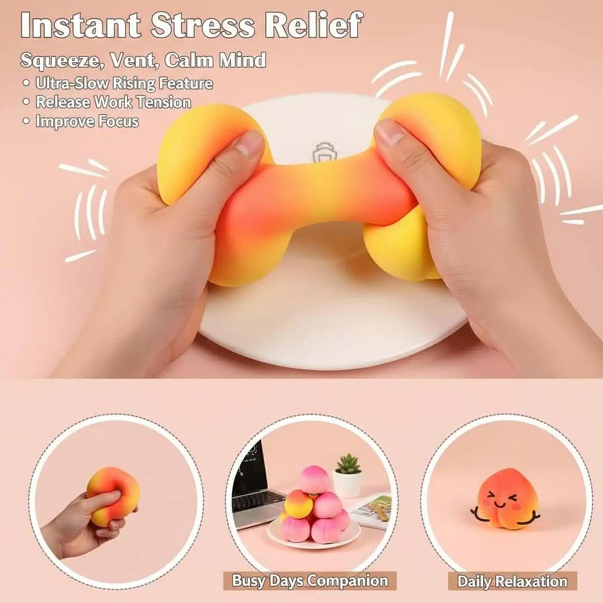 Peach SquishyStress Ball Portable Stretchy Nice Squishys Toys Fidget Sensory Toys For Birthday Holiday Spring Party Gifts