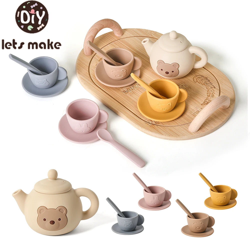 Kids Play House Toys Wooden Tea Set Pretend Make Tea Play With Teapot Teacup Afternoon Snack Role Playing Toys Boys Girls Gift