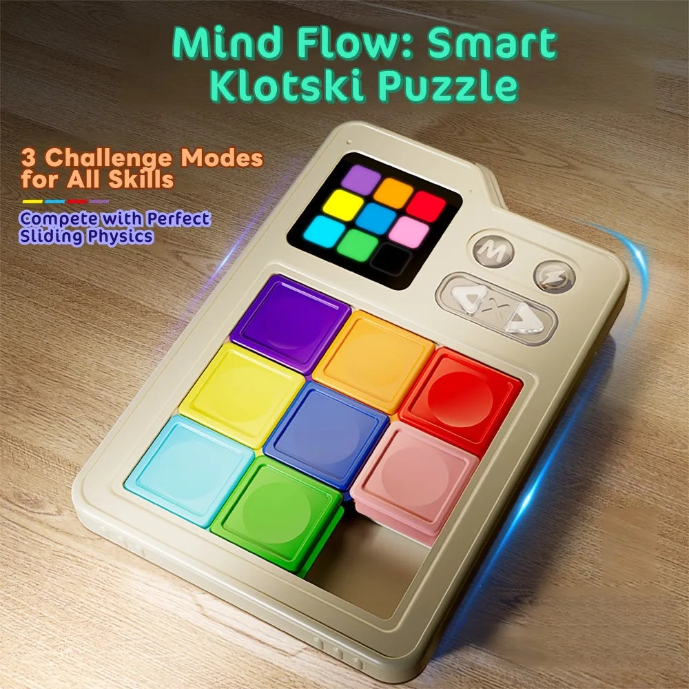 Kids Stress Relieving Pocket Klotski Educational Brain Teaser Toy, Induction Gameboard and Electronic Slide Block Game Toys