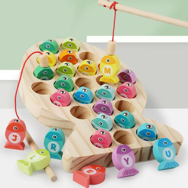 Kids Wooden Fishing Game Toy Gifts Early Education Alphabet Numeric Cognitive Toys Children Interactive Games Toys For Gifts