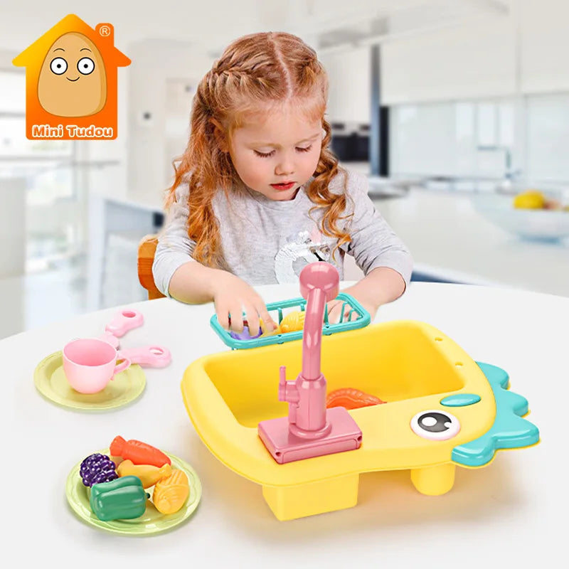 Kids Toy Pretend Play Kitchen Electirc Water Machine Wash Fruit Vegetable Game Early Educational Toys For Children Birthday Gift