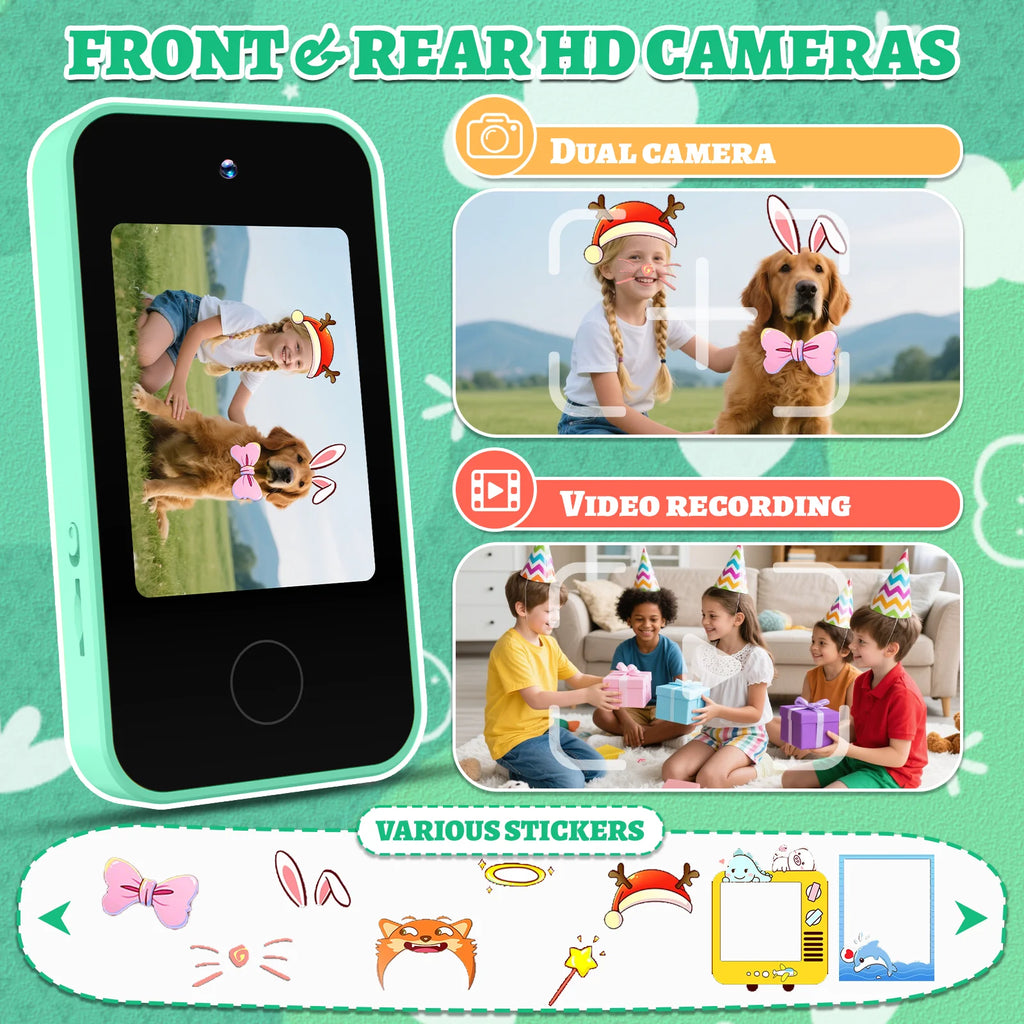 Kids Toy Phones with Dual Camera, Learning Toys Phones Gifts for Kid 4+, Educational Puzzle Games, 2.8" Touchscreen screen，gift