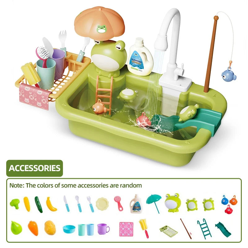 Electric Kitchen Sink Toys for Boys Girl Simulated Faucet Dishwasher Pretend Play Kitchen Set Food Vegetable Role Play Kid Gifts