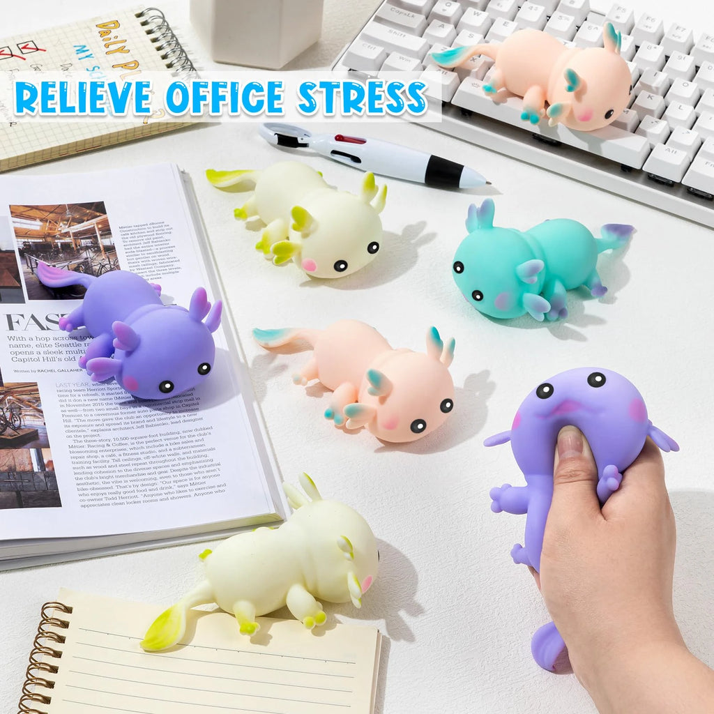 Cute Axolotl Squishy Squeeze Toy Kawaii Salamander Stress Relief Sensory Fidget Toy Soft Slow Rising Animal Squishy
