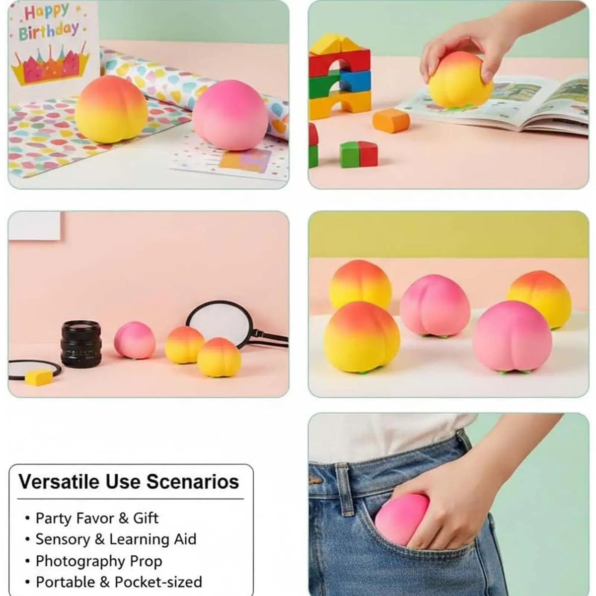 Peach SquishyStress Ball Portable Stretchy Nice Squishys Toys Fidget Sensory Toys For Birthday Holiday Spring Party Gifts