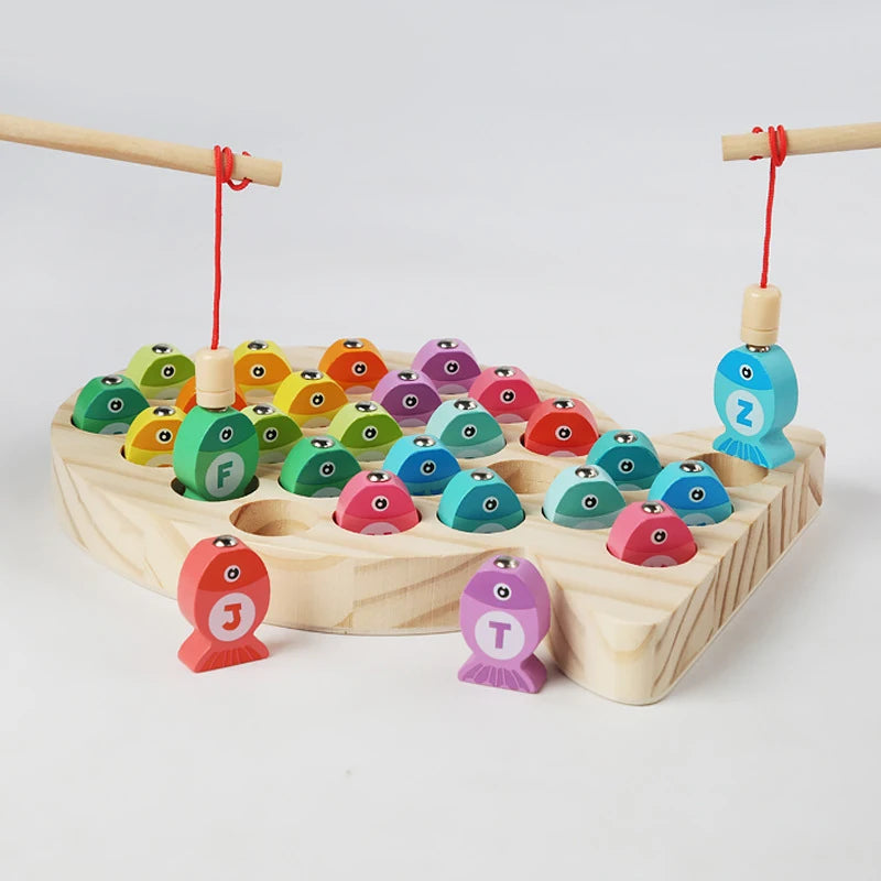 Kids Wooden Fishing Game Toy Gifts Early Education Alphabet Numeric Cognitive Toys Children Interactive Games Toys For Gifts