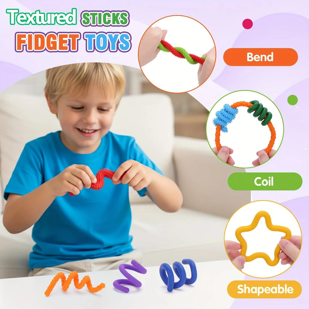 Kids Toys Silicone Textured Stress Relief Stick Sensory Game DIYElastic Colorful Twisty Stick Adult Stress Relief Fidget Toys
