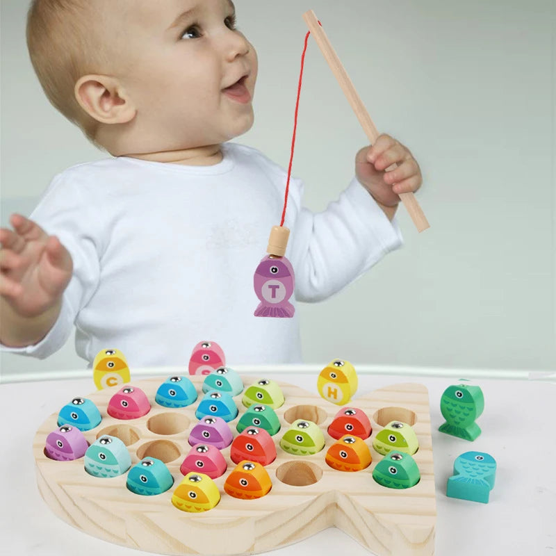 Kids Wooden Fishing Game Toy Gifts Early Education Alphabet Numeric Cognitive Toys Children Interactive Games Toys For Gifts