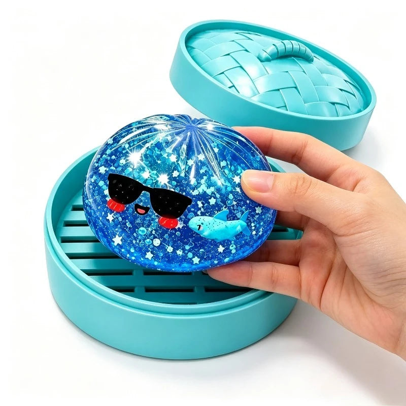 Shark Dumplings Squishy Toy Soft Slow Resilience Squishy Toy Fidget with Steamer Steamed Stuffed Pectin Fill Stars Squishy Pinch