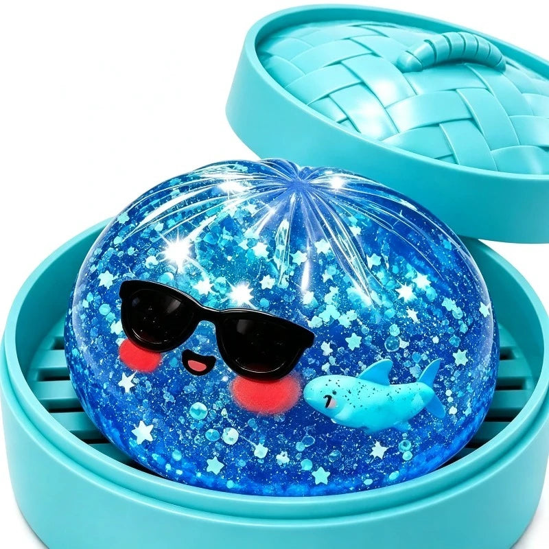 Shark Dumplings Squishy Toy Soft Slow Resilience Squishy Toy Fidget with Steamer Steamed Stuffed Pectin Fill Stars Squishy Pinch