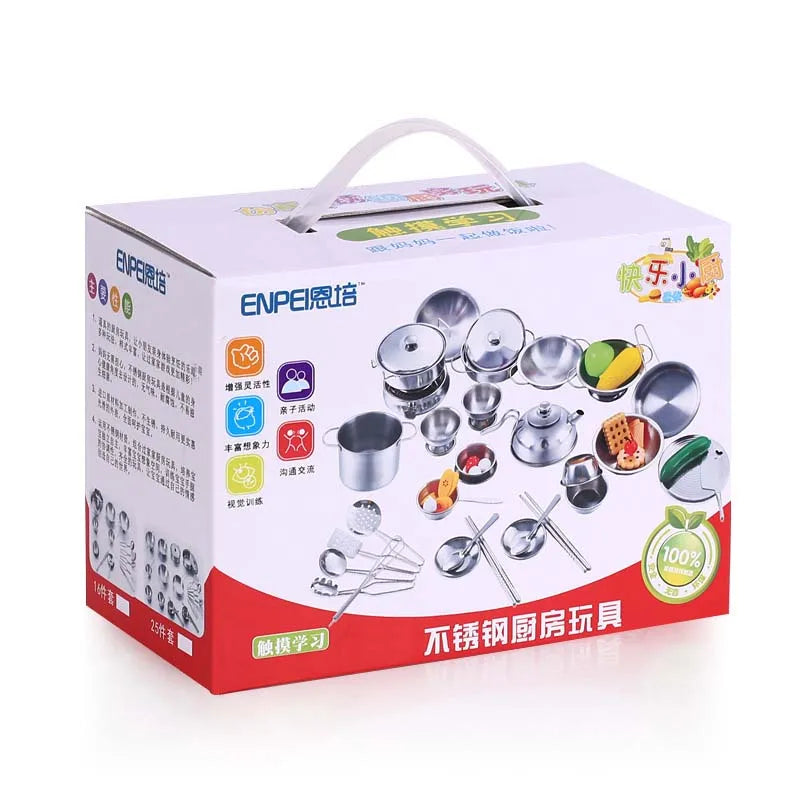 MINI Kitchen Utensils Toys Set For Kids Girl Stainless Steel Can Hold Food Cooking Kitchen Toys Education Pretend Play