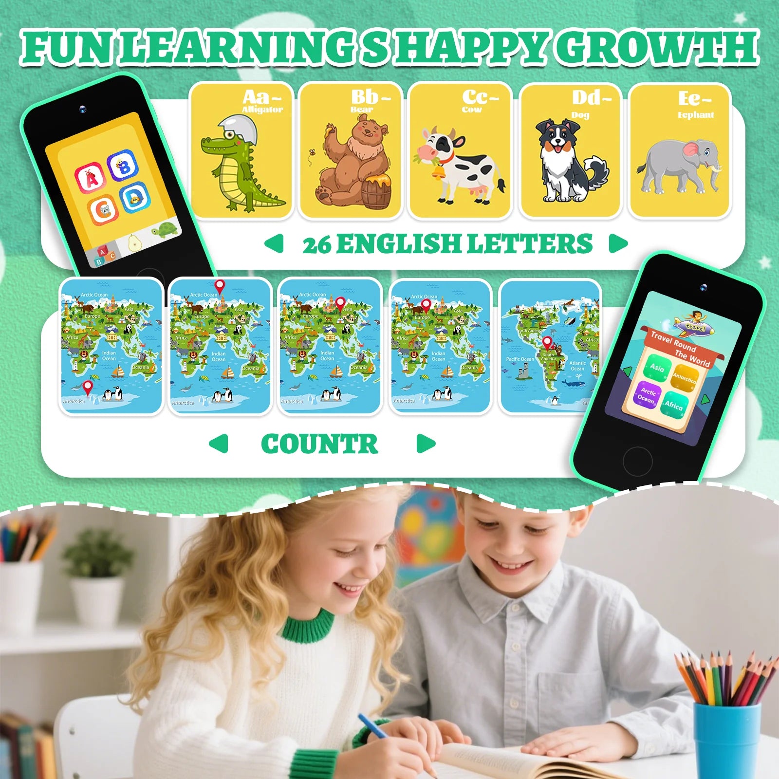 Kids Toy Phones with Dual Camera, Learning Toys Phones Gifts for Kid 4+, Educational Puzzle Games, 2.8" Touchscreen screen，gift