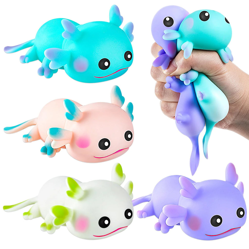 Cute Axolotl Squishy Toy Squeeze Stress Relief Kawaii Salamander Sensory Fidget Toy Soft Animal Squishies Gift for Kids Adults