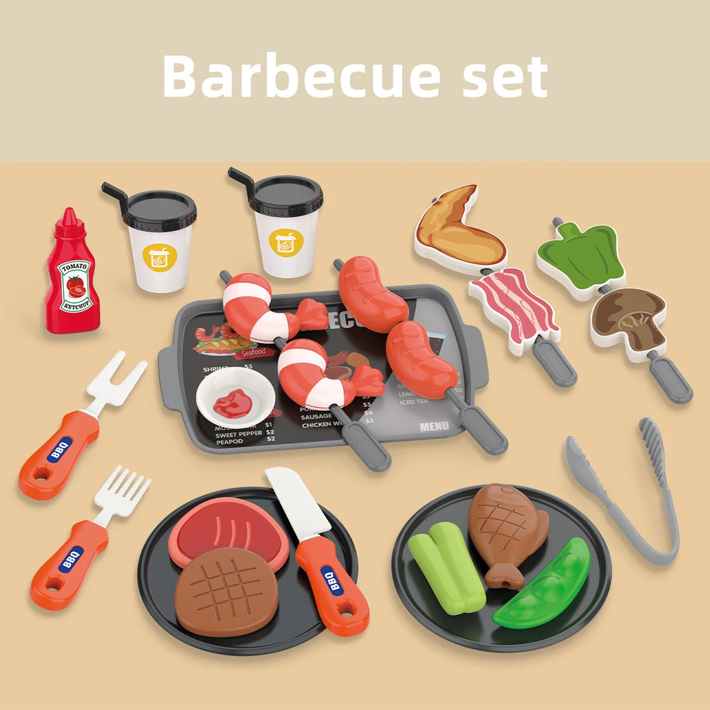 Children's Toys Pretend Play, Barbecue, Fast Food, Pizza, Sushi, Afternoon Tea, Desserts, Kitchen Food, Toy Sets
