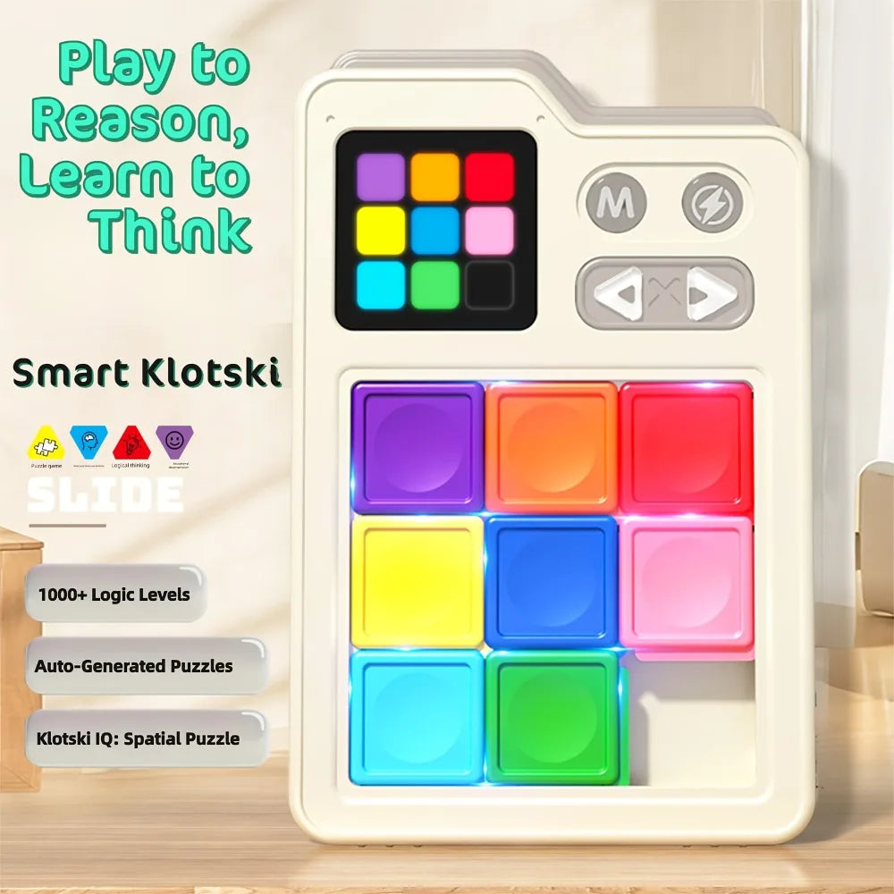 Kids Stress Relieving Pocket Klotski Educational Brain Teaser Toy, Induction Gameboard and Electronic Slide Block Game Toys