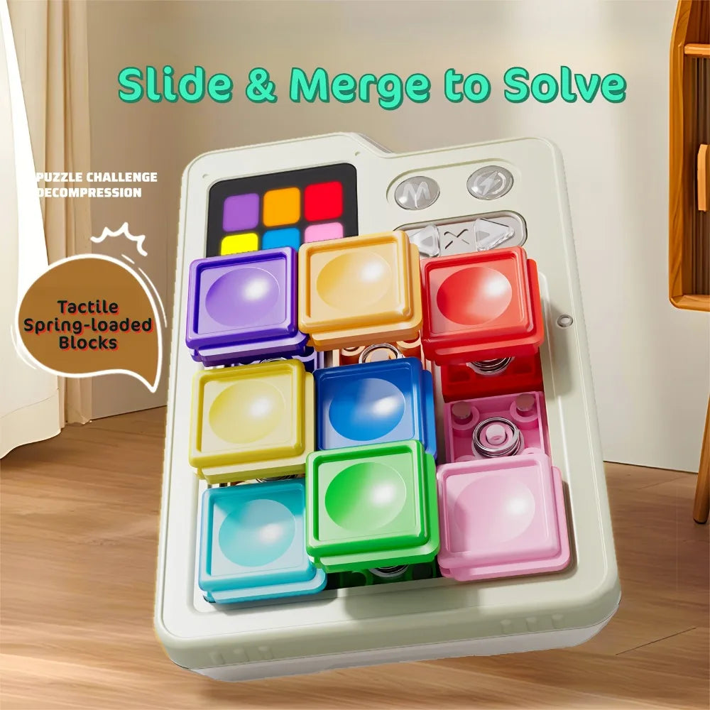 Kids Stress Relieving Pocket Klotski Educational Brain Teaser Toy, Induction Gameboard and Electronic Slide Block Game Toys