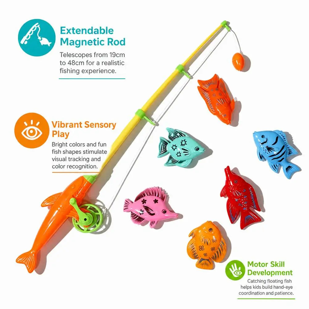 Kids Fishing Toy Set Play Water Toys for Baby Magnetic Rod and Fish with Inflatable Pool Outdoor Sport Puzzle Toys for Children