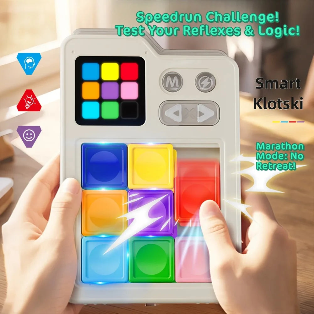 Kids Stress Relieving Pocket Klotski Educational Brain Teaser Toy, Induction Gameboard and Electronic Slide Block Game Toys