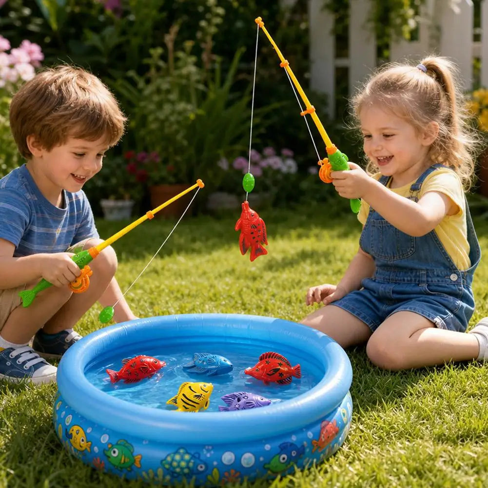 Kids Fishing Toy Set Play Water Toys for Baby Magnetic Rod and Fish with Inflatable Pool Outdoor Sport Puzzle Toys for Children
