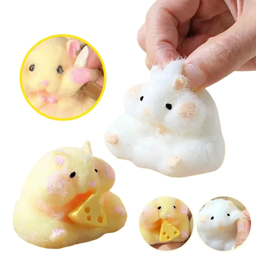 Squishy Hamster Toy with Cheese Cute Desktop Decor Funny Stress Relief Decompression Fidget Toys for Teens  Adults Gift