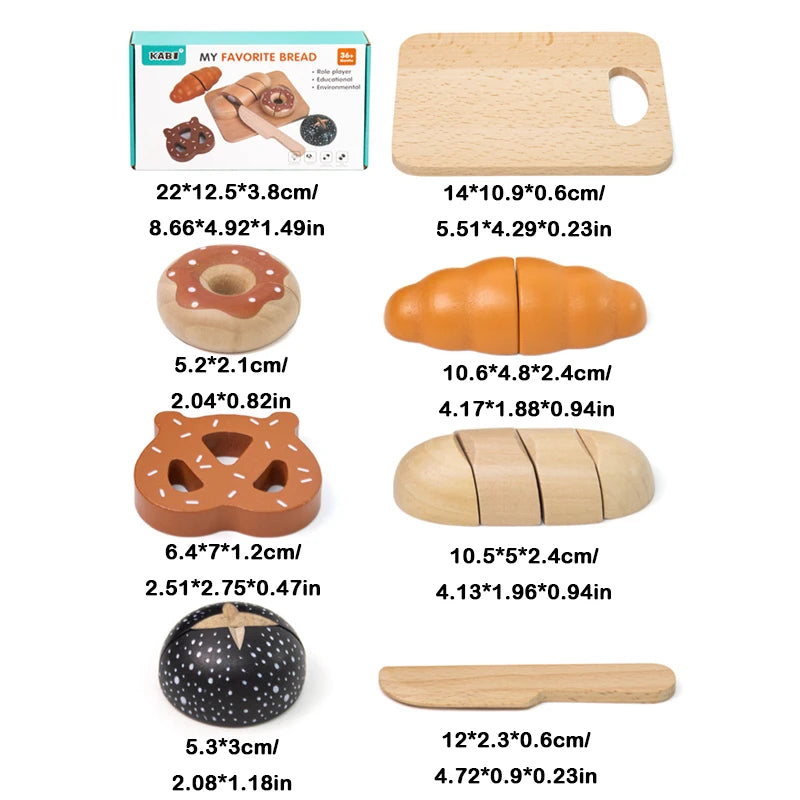 Kids Wooden Toy Set for Early Education, Role-Playing Tea Party Bread Dessert Cutting Fun, Ideal Christmas Gift for Children
