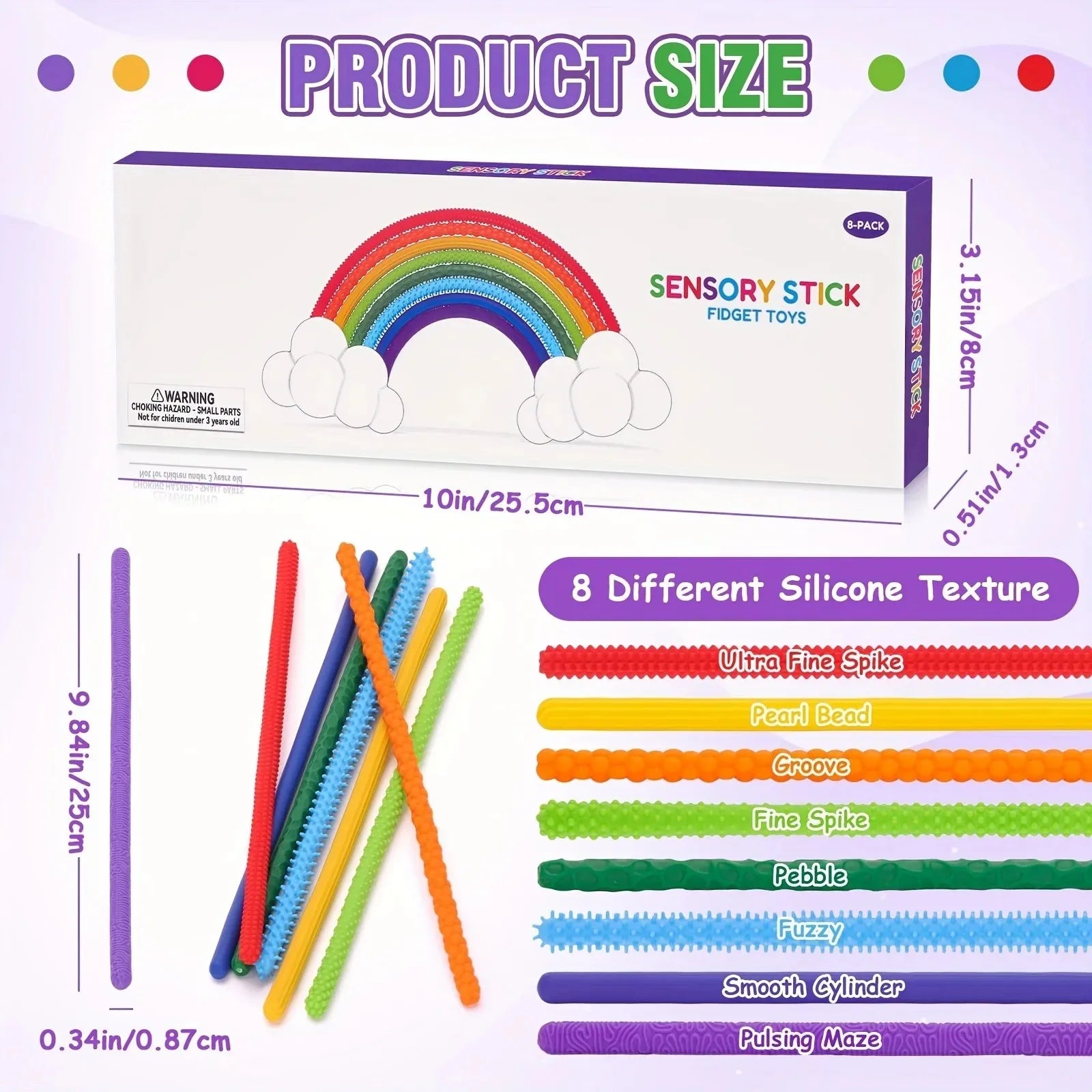 Kids Toys Silicone Textured Stress Relief Stick Sensory Game DIYElastic Colorful Twisty Stick Adult Stress Relief Fidget Toys