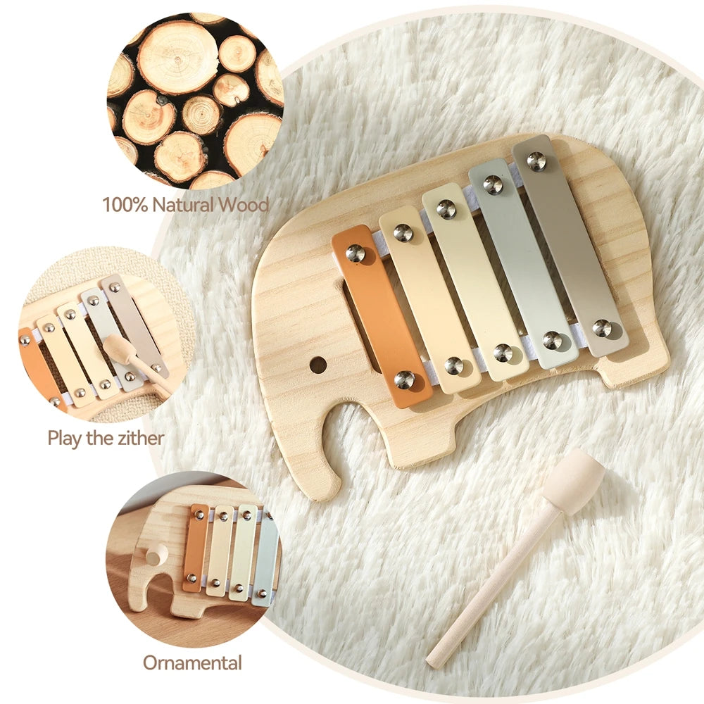 Children's Montessori Toys Baby Sensory Sound Stimulation Toy Baby's Musical Instrument Wooden Cartoon Animal Xylophone Toy Gift