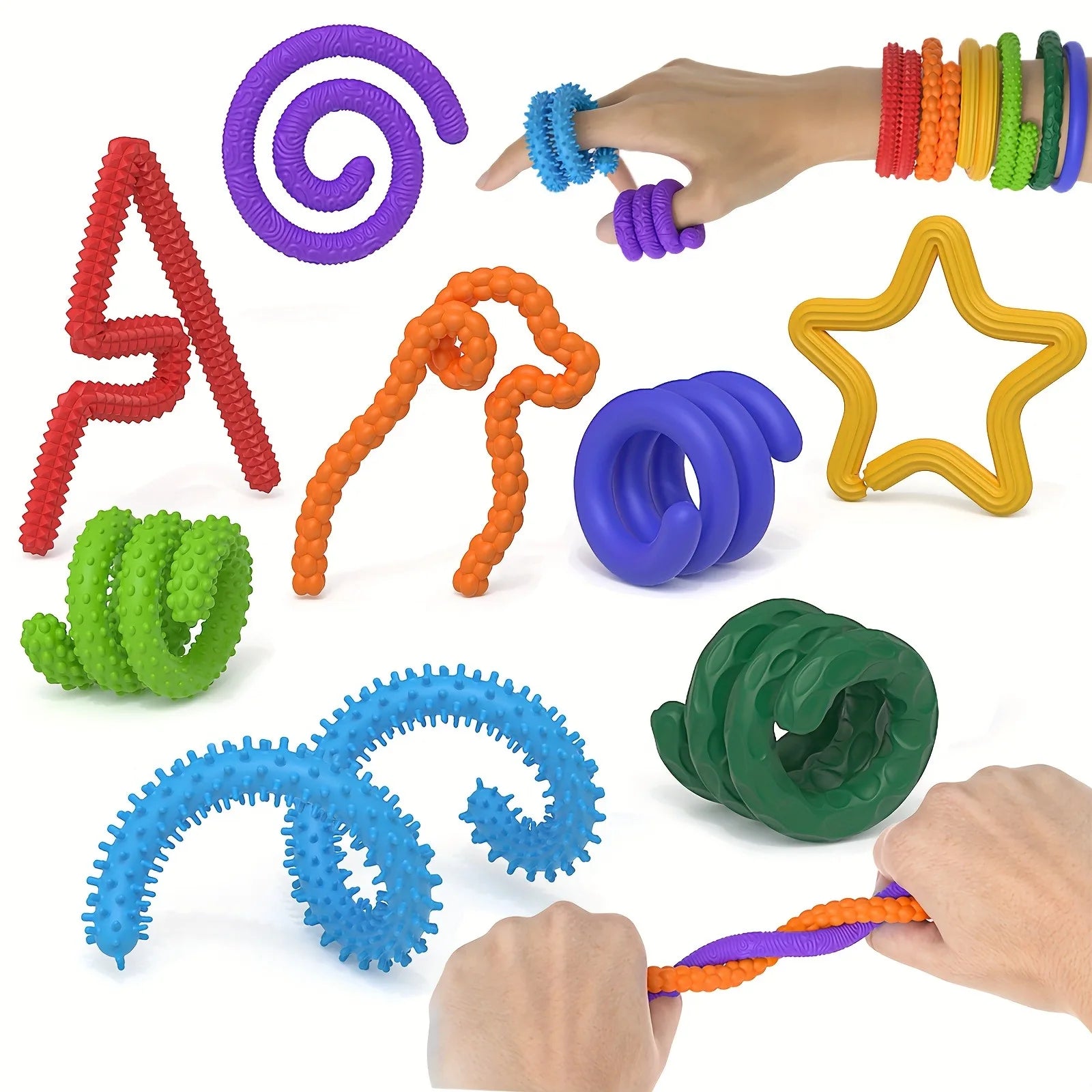 Kids Toys Silicone Textured Stress Relief Stick Sensory Game DIYElastic Colorful Twisty Stick Adult Stress Relief Fidget Toys