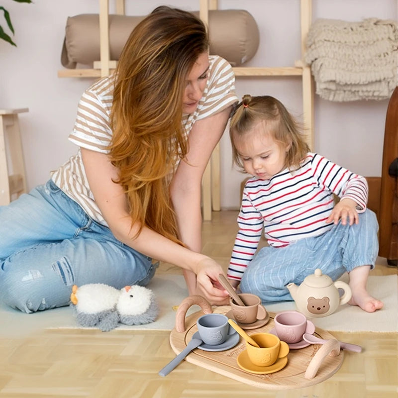 Kids Play House Toys Wooden Tea Set Pretend Make Tea Play With Teapot Teacup Afternoon Snack Role Playing Toys Boys Girls Gift