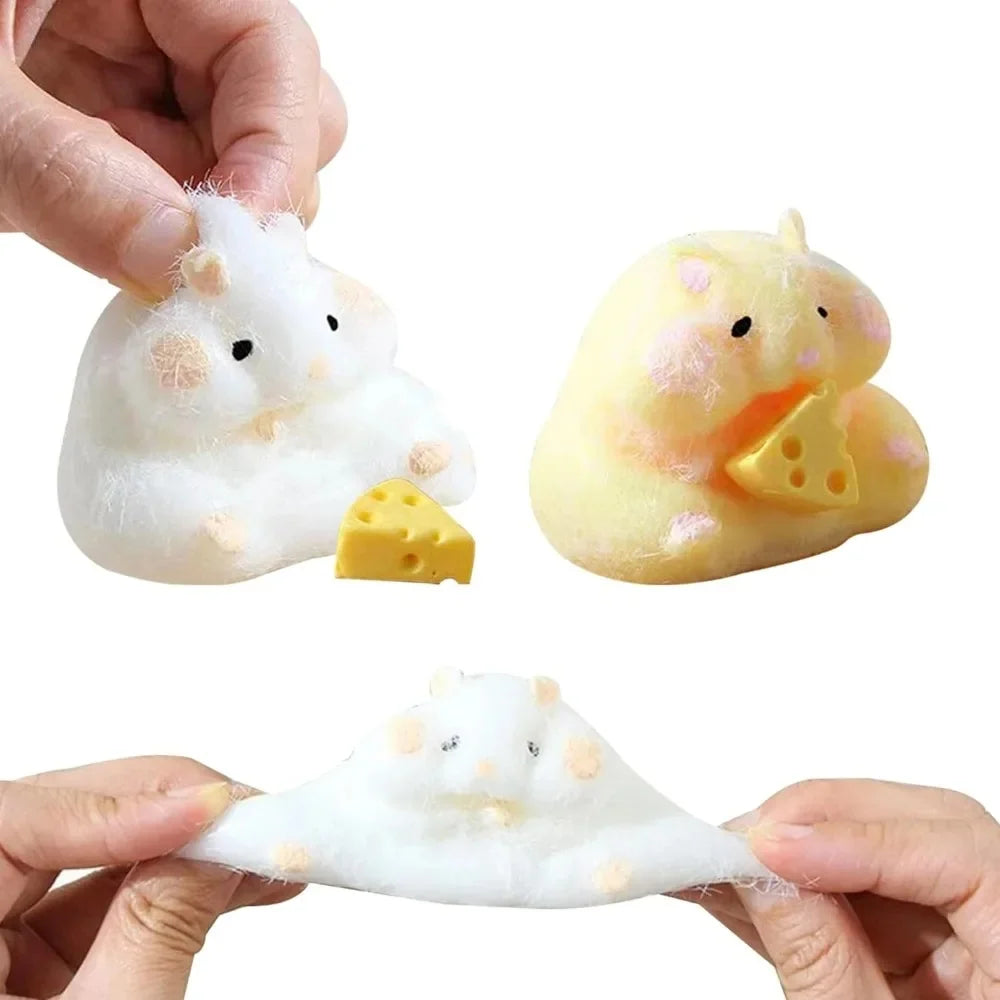 Squishy Hamster Toy with Cheese Cute Desktop Decor Funny Stress Relief Decompression Fidget Toys for Teens  Adults Gift