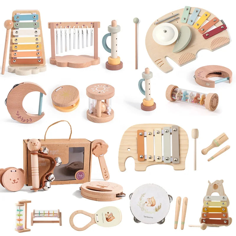 Children's Montessori Toys Baby Sensory Sound Stimulation Toy Baby's Musical Instrument Wooden Cartoon Animal Xylophone Toy Gift