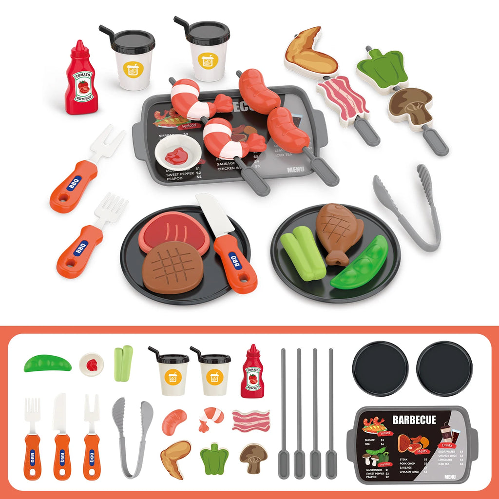 Children's Toys Pretend Play, Barbecue, Fast Food, Pizza, Sushi, Afternoon Tea, Desserts, Kitchen Food, Toy Sets