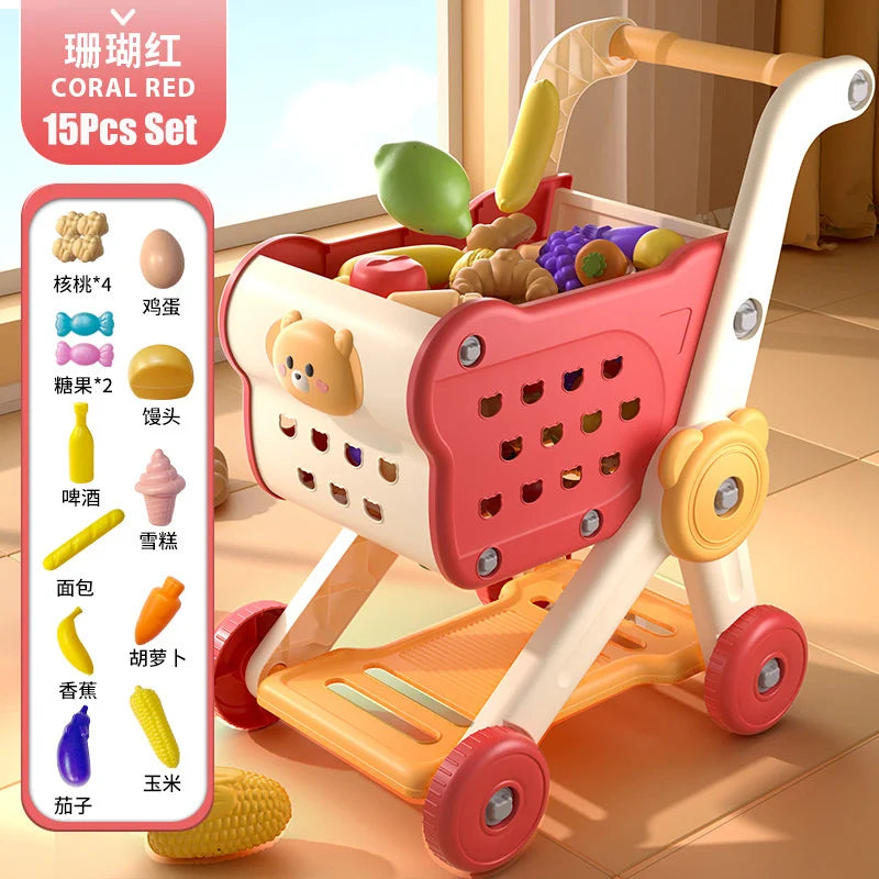 Kids Shopping Cart Trolley Play Toys Set With Pretend Food and Accessories Simulation Children Shopping Basket Boy Girls Toy