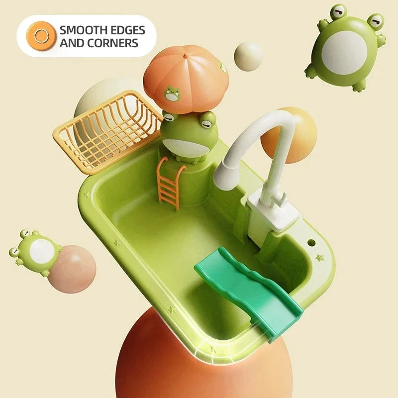 Electric Kitchen Sink Toys for Boys Girl Simulated Faucet Dishwasher Pretend Play Kitchen Set Food Vegetable Role Play Kid Gifts