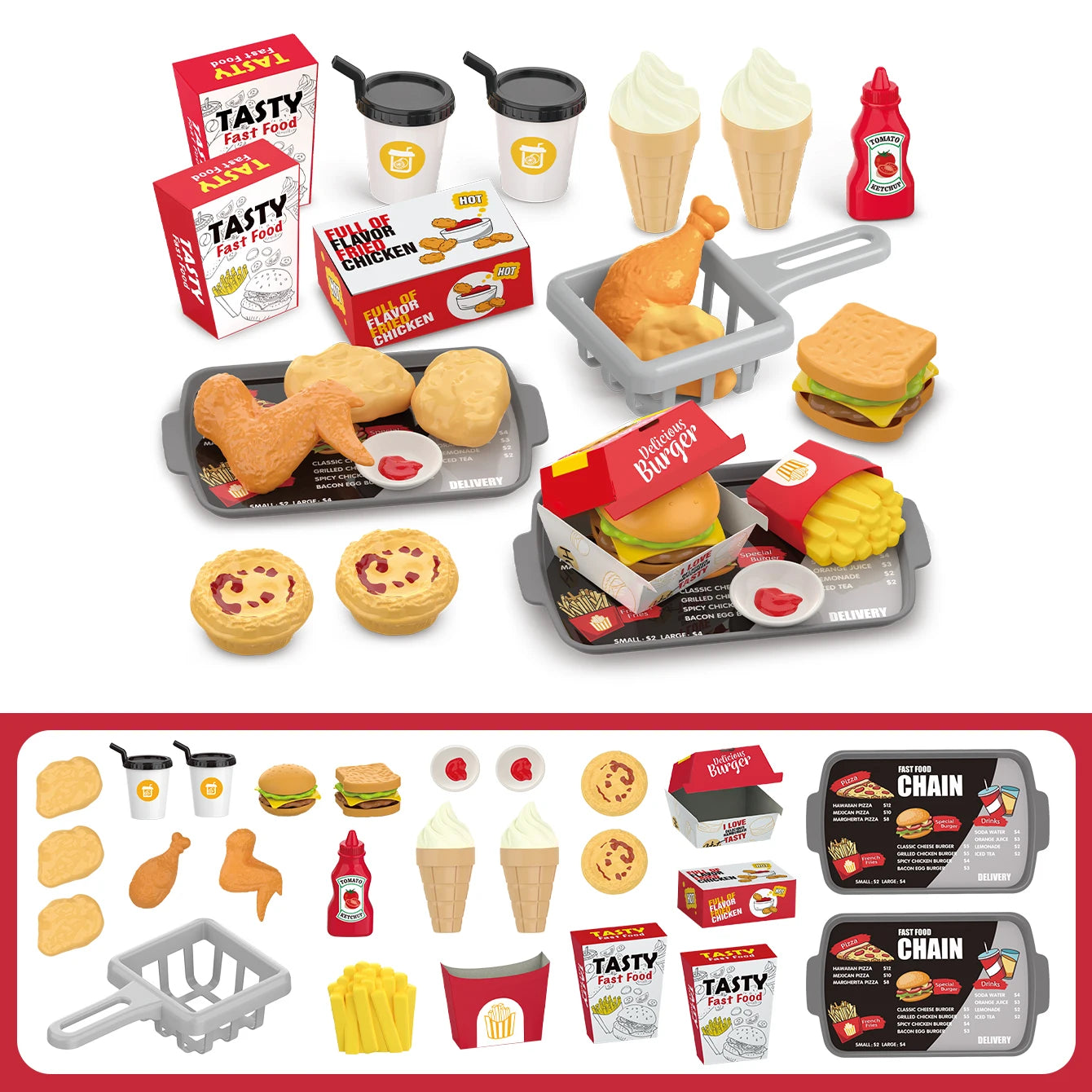 Children's Toys Pretend Play, Barbecue, Fast Food, Pizza, Sushi, Afternoon Tea, Desserts, Kitchen Food, Toy Sets
