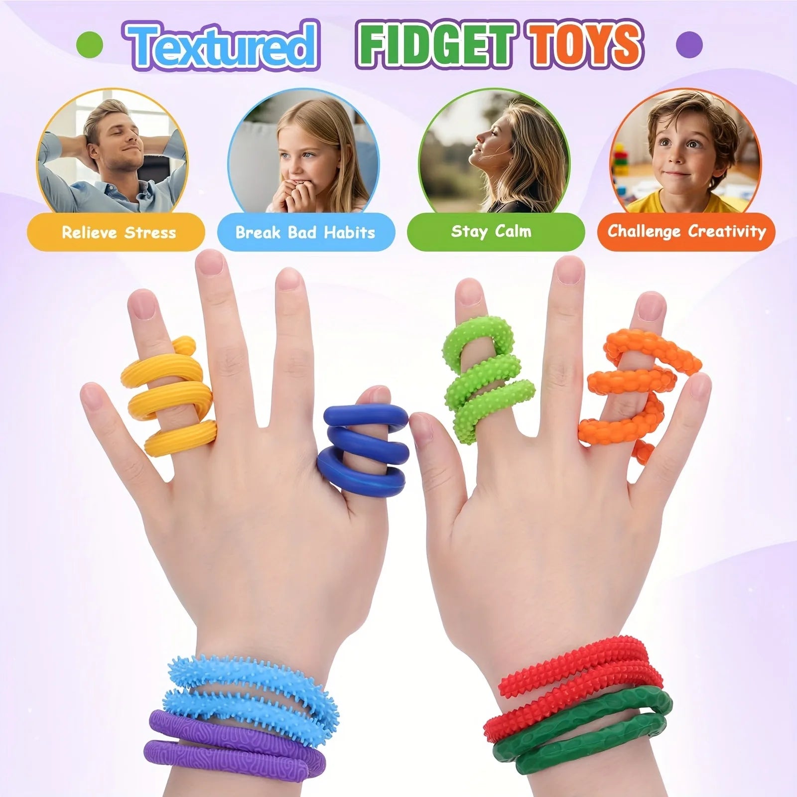 Kids Toys Silicone Textured Stress Relief Stick Sensory Game DIYElastic Colorful Twisty Stick Adult Stress Relief Fidget Toys