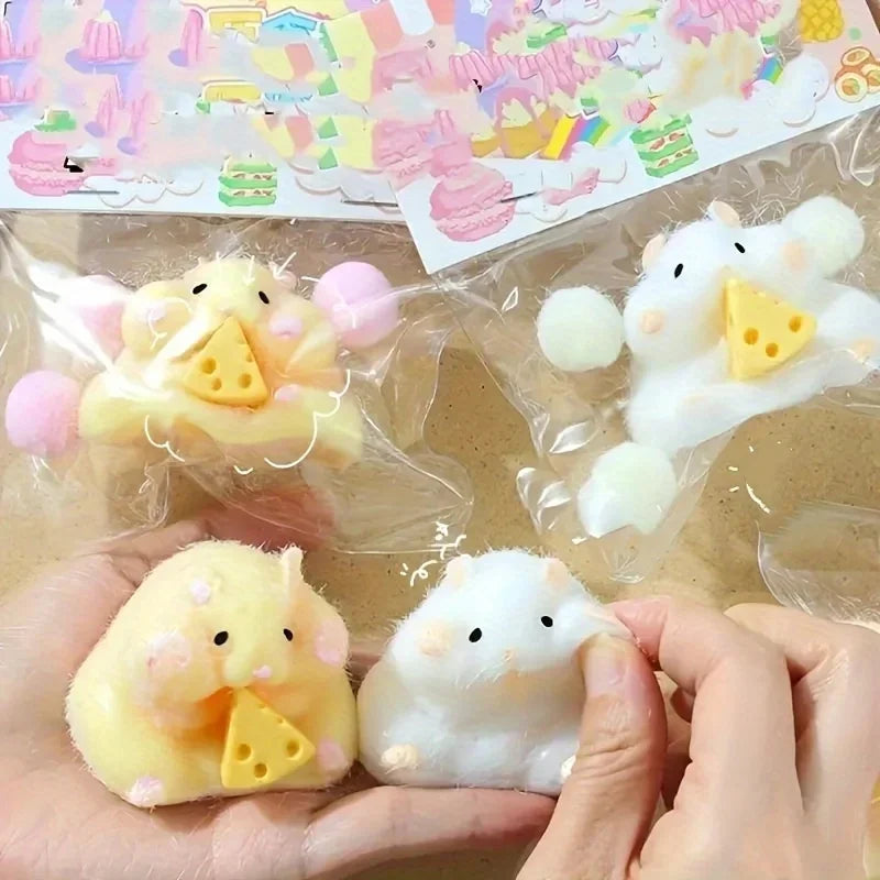 Squishy Hamster Toy with Cheese Cute Desktop Decor Funny Stress Relief Decompression Fidget Toys for Teens  Adults Gift