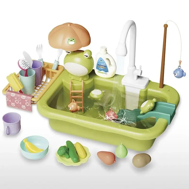 Electric Kitchen Sink Toys for Boys Girl Simulated Faucet Dishwasher Pretend Play Kitchen Set Food Vegetable Role Play Kid Gifts
