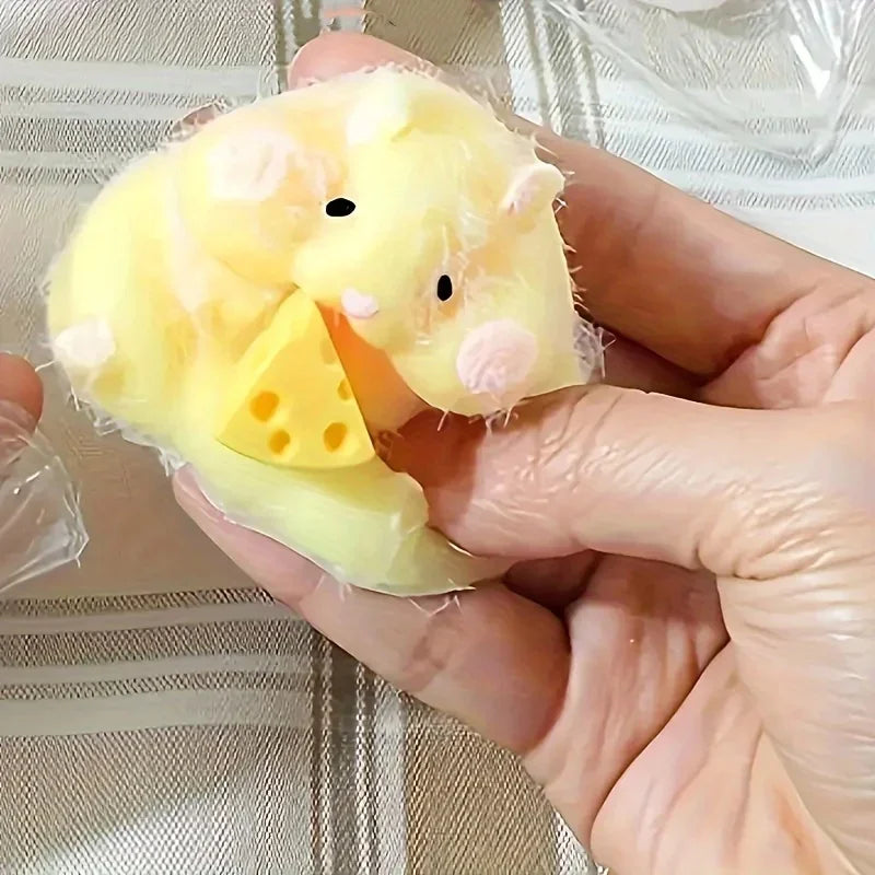 Squishy Hamster Toy with Cheese Cute Desktop Decor Funny Stress Relief Decompression Fidget Toys for Teens  Adults Gift