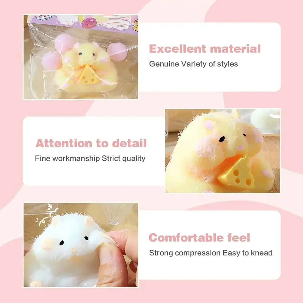 Squishy Hamster Toy with Cheese Cute Desktop Decor Funny Stress Relief Decompression Fidget Toys for Teens  Adults Gift
