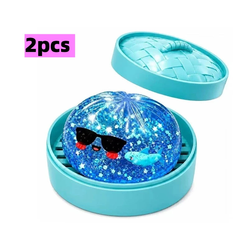 Shark Dumplings Squishy Toy Soft Slow Resilience Squishy Toy Fidget with Steamer Steamed Stuffed Pectin Fill Stars Squishy Pinch