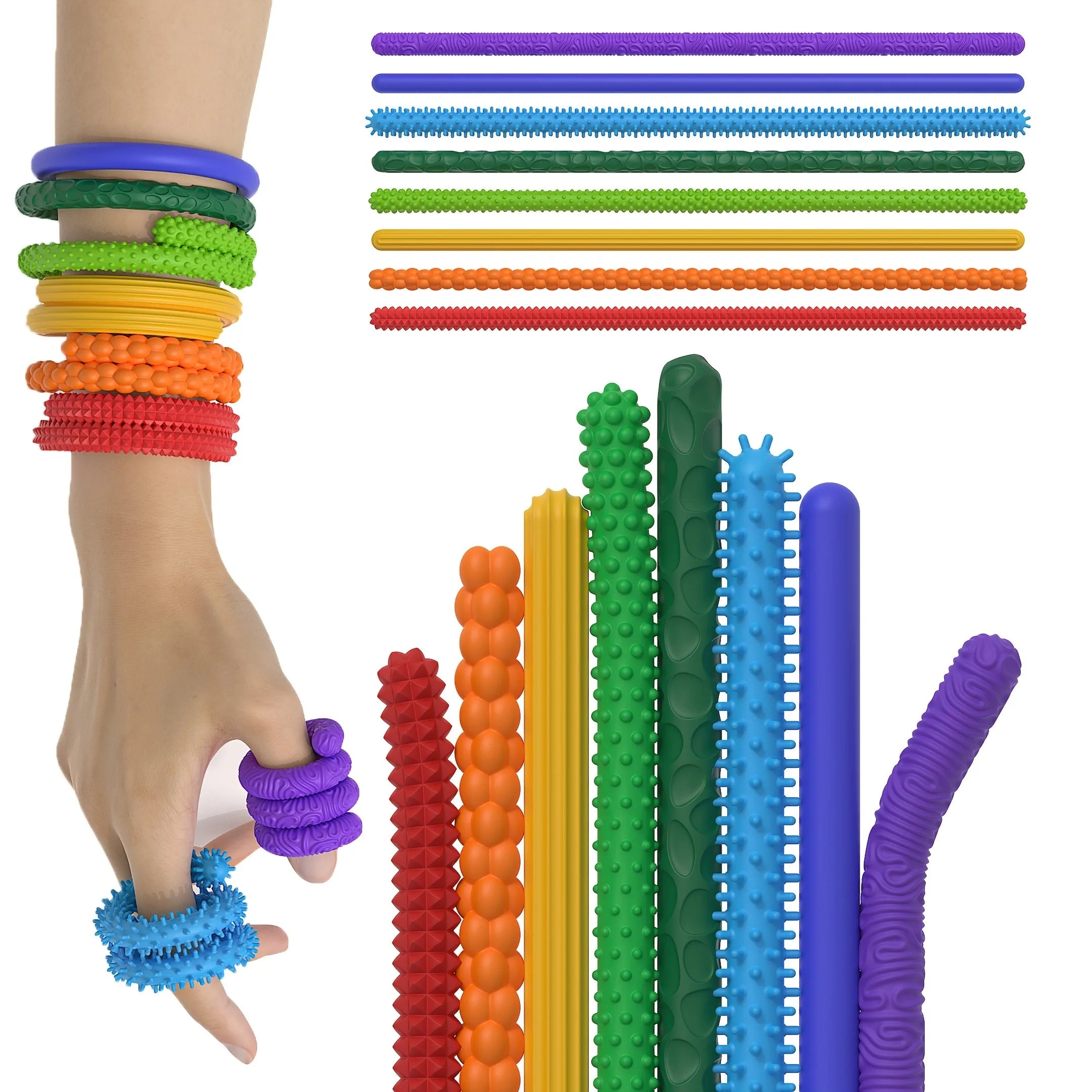 Kids Toys Silicone Textured Stress Relief Stick Sensory Game DIYElastic Colorful Twisty Stick Adult Stress Relief Fidget Toys