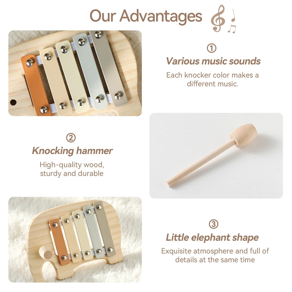 Children's Montessori Toys Baby Sensory Sound Stimulation Toy Baby's Musical Instrument Wooden Cartoon Animal Xylophone Toy Gift
